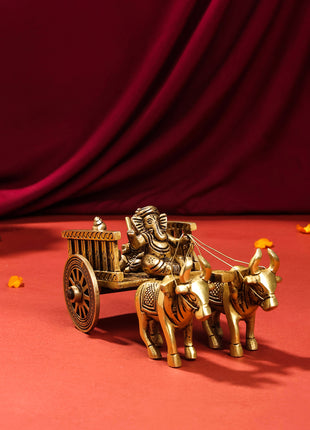 Brass Ganesha Double Bullock Cart (4 Inch)
