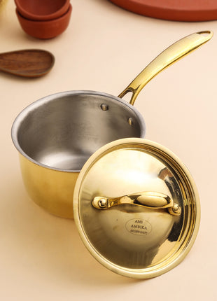 Brass Sauce Pan With Lid And Handle (5 Inch)