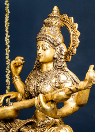 Brass Goddess Saraswati Idol (30 Inch)