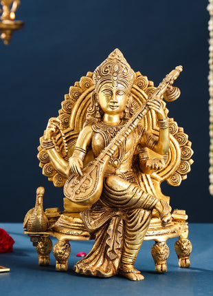 Brass Goddess Saraswati Idol (15 Inch)