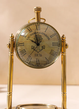 Brass Table Clock With Compass (5 Inch)