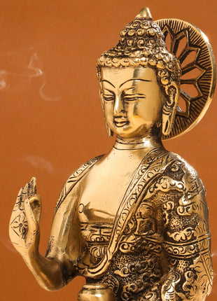 Brass Handcarved Blessing Buddha (10.5 Inch)