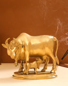 Brass Kamdhenu Cow With Calf Idol (6 Inch)