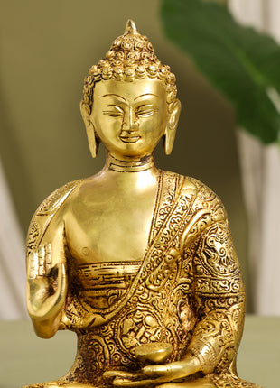 Brass Handcarved Blessing Buddha Idol (13 Inch)