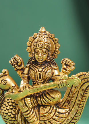Brass Goddess Saraswati Idol (4.5 Inch)