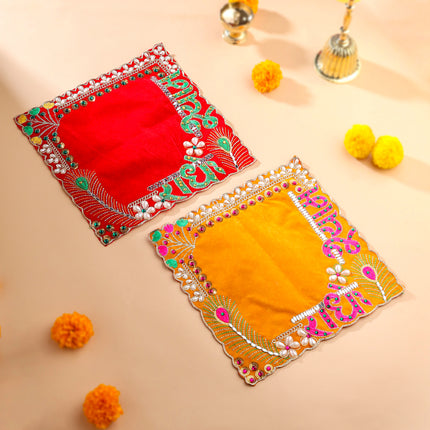 Radhe Shyam Pearl And Stone Work Velvet Pooja Asana