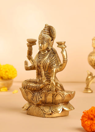 Brass Lotus Goddess Lakshmi Idol (6.5 Inch)