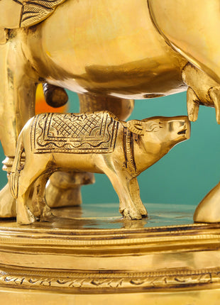 Brass Superfine Kamdhenu Cow With Calf Idol (17 Inch)