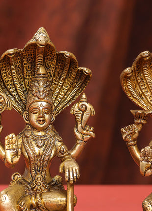 Brass Sitting Vishnu Lakshmi Set (8.5 Inch)