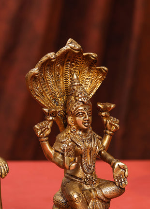 Brass Sitting Vishnu Lakshmi Set (8.5 Inch)
