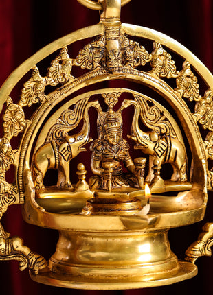 Brass Goddess Gaja Lakshmi Wall Hanging Lamp (37 Inch)