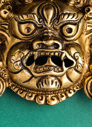 Brass Tibetan Buddhist Deity Mahakala Wall Hanging (6.5 Inch)