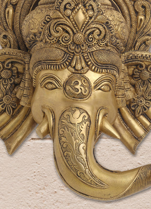 BRASS GANESHA FACE WITH BELL WALL HANGING (18 Inch)
