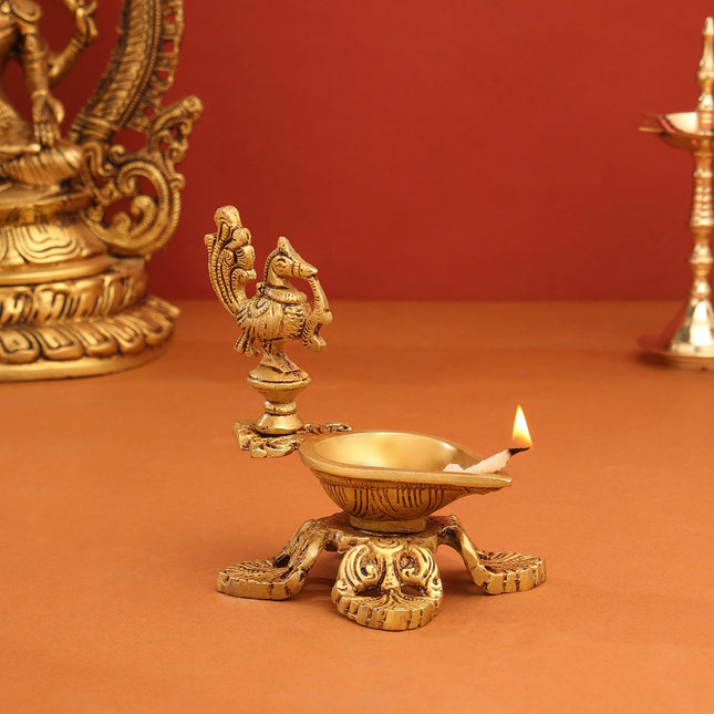 Brass Ethnic Peacock Diya/Lamp (5 Inch)