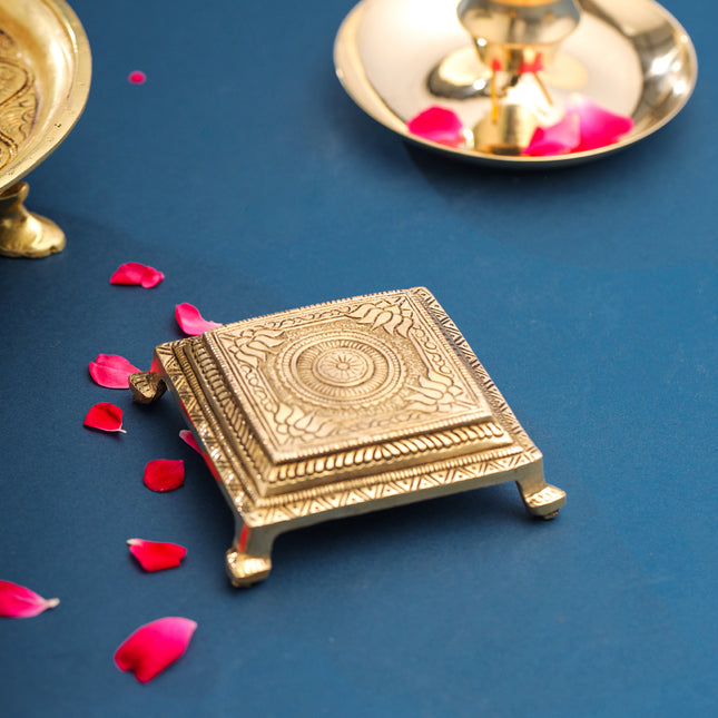 Brass Lotus Pooja Chowki (1.8 Inch)