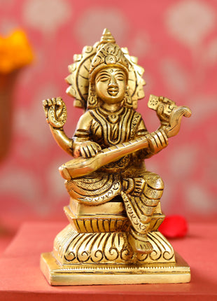 Brass Ganesha Lakshmi And Saraswati Set (6 Inch)