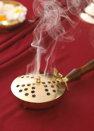 Brass Incense Butler With Wooden Handle (3")