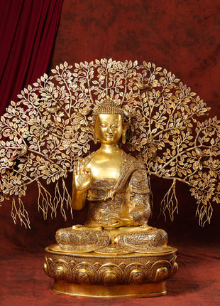 Brass Home Decor Buddha Statue With Tree (42 Inch)