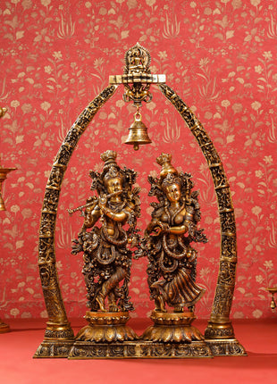 Brass Superfine Radha Krishna Statue With Elephant Tusk Stand (46 Inch)