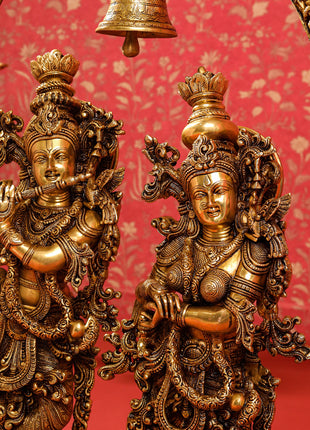 Brass Superfine Radha Krishna Statue With Elephant Tusk Stand (46 Inch)
