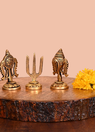 Brass Shankh Chakra And Namah Decor Set (3 Inch)