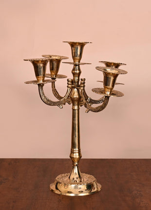 Brass Five Bati Candle Stand Holder
