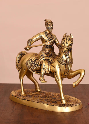 Brass Chatrapati Shivaji Maharaj On Horse Statue (9 Inch)