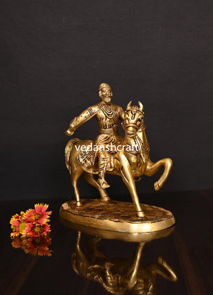 Brass Chatrapati Shivaji Maharaj On Horse Statue (9 Inch)