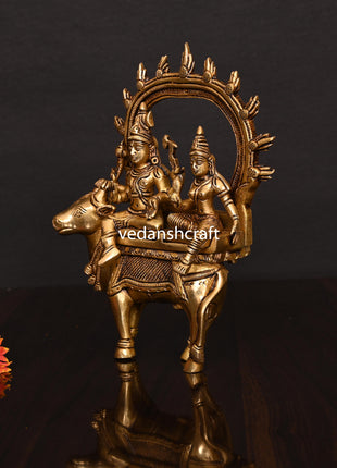 Brass Superfine Shiva Parvati With Nandi Idol (8 Inch)