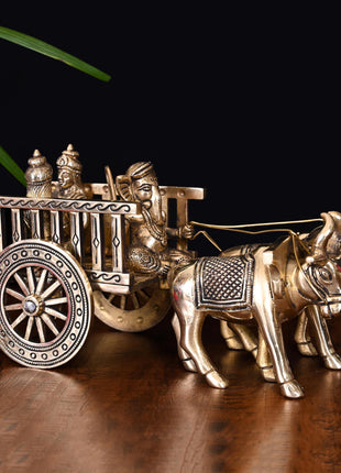 Brass Ganesha Double Bullock Cart (5.8 Inch)