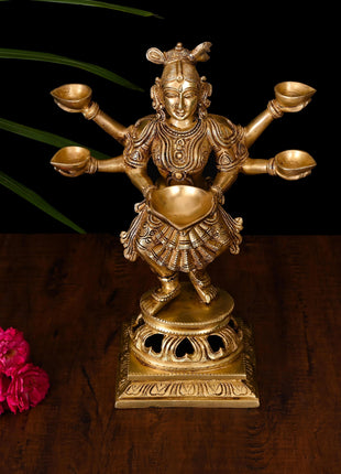 Brass Dancing Deep lakshmi With Five Arms (13.5 Inch)