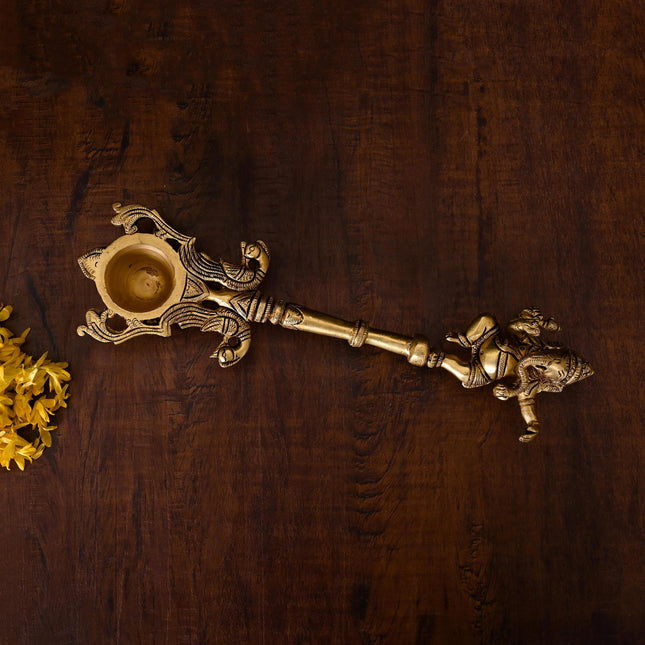 Brass Dancing Ganesha Ahuti Spoon (10.5 Inch)