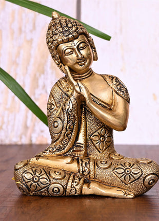 Brass Thinking Buddha Statue (6 Inch)