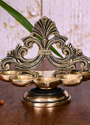 Brass Ethnic Handcarved Five Petal Diya (4 Inch)