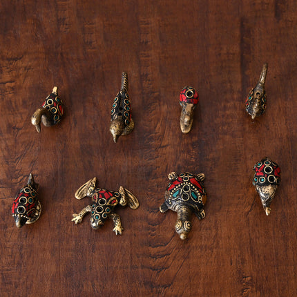 Brass Stone Work Animal Figurine Incense Holder Set