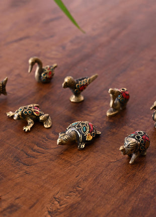 Brass Stone Work Animal Figurine Incense Holder Set