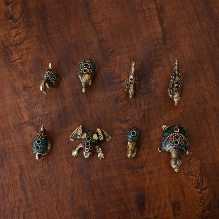 Brass Stone Work Animal Figurine Incense Holder Set