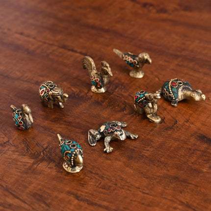 Brass Stone Work Animal Figurine Incense Holder Set