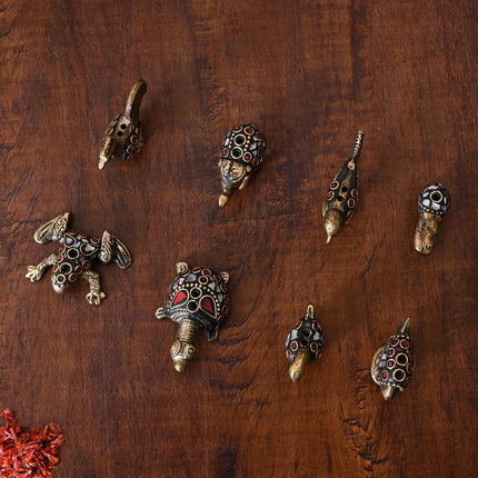 Brass Stone Work Animal Figurine Incense Holder Set