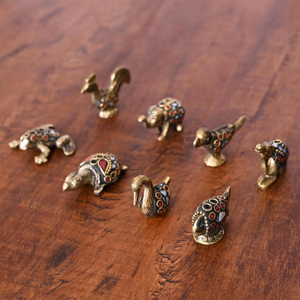 Brass Stone Work Animal Figurine Incense Holder Set