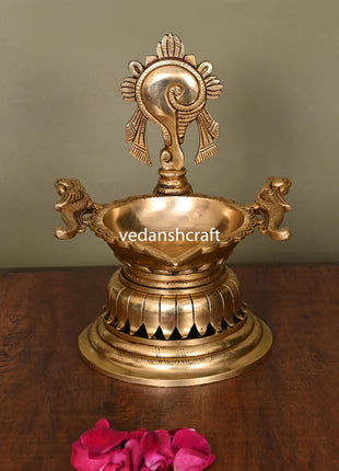 Brass Superfine Shankh Chakra And Namah Diya Set (9.5 Inch)