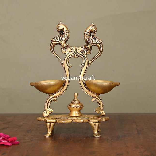 Brass Ethnic Peacock Diya Stand (6.8 Inch)