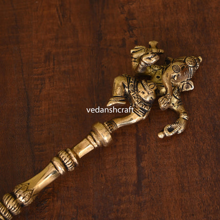 Brass Dancing Ganesha Peacock Ahuti Spoon (10 Inch)