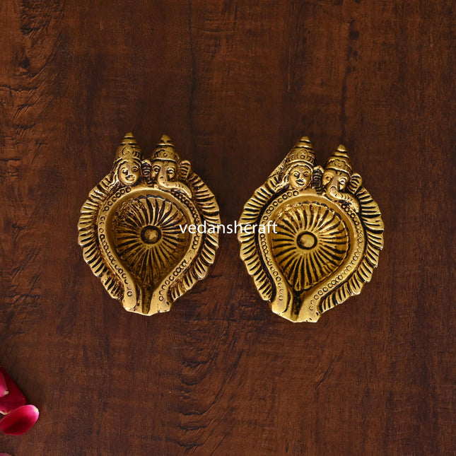Brass Ganesha Lakshmi Diya Pair