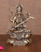 Brass Goddess Saraswati On Lotus (6.8