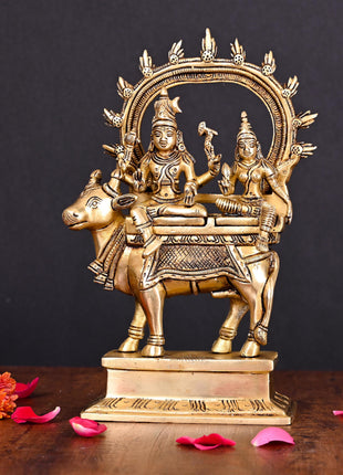 Brass Superfine Shiva Parvati With Nandi Idol (9 Inch)