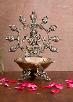 Brass Lakshmi Diya/Lamp With Two Elephants (8 Inch)