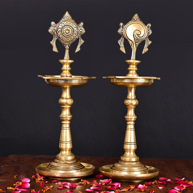 Brass Shankh Chakra Diya Set (13 Inch)