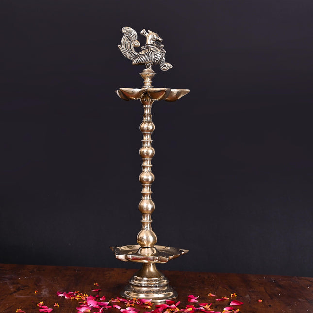 Brass 10 Petal Peacock Long Lamp (17 Inch)