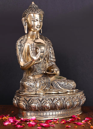 Brass Handcarved Blessing Buddha Home Decor (14.5 Inch)